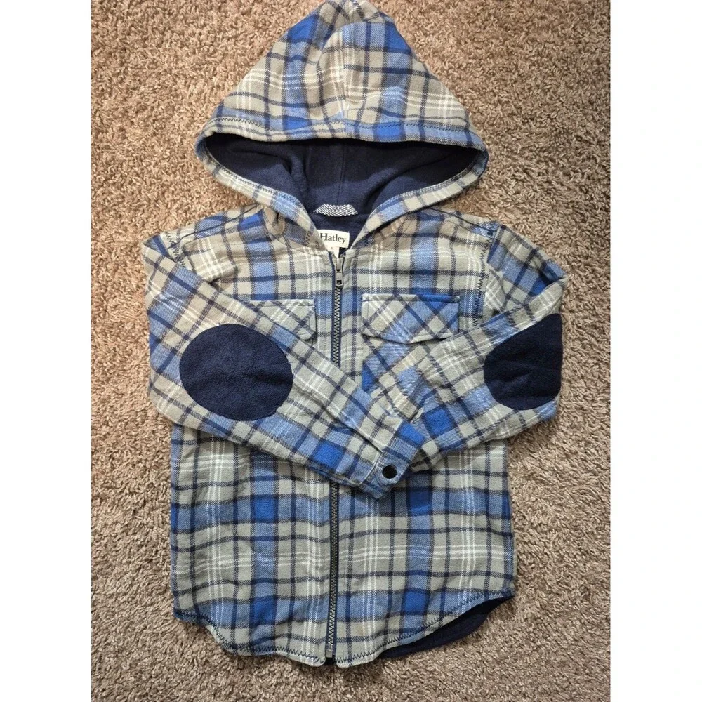 Hatley Boys  Plaid Lined Cotton Flannel Hooded Jacket size 5